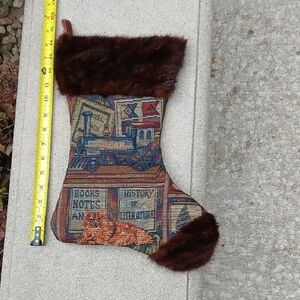 Hand Made mink/Tapestry Christmas Stocking with Mink Fur Trim